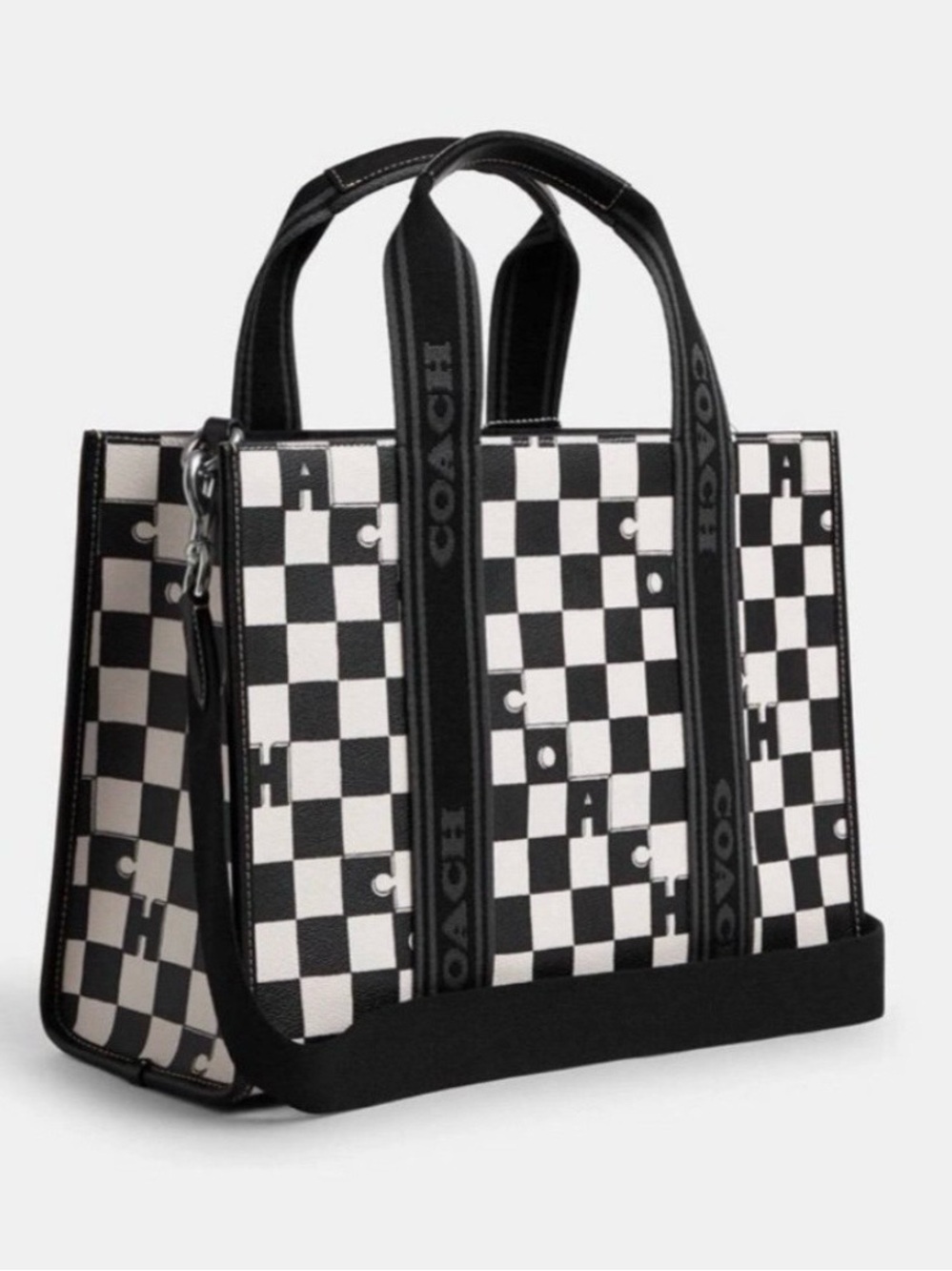 Coach Black & White Checker Tote with Pink Cherry Charm NWOT retail $528.00 - Picture 6 of 9